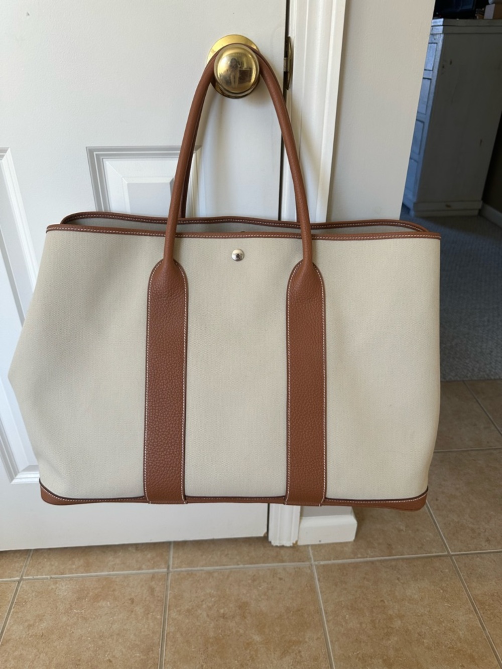 Hermes Garden Party Voyage 49 - Toile & Gold Negonda Palladium Hardware - Picture 14 of 17